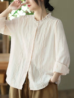 Women Artsy Spring Embroidery Lace 100%Cotton Shirt