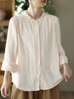 Women Artsy Spring Embroidery Lace 100%Cotton Shirt