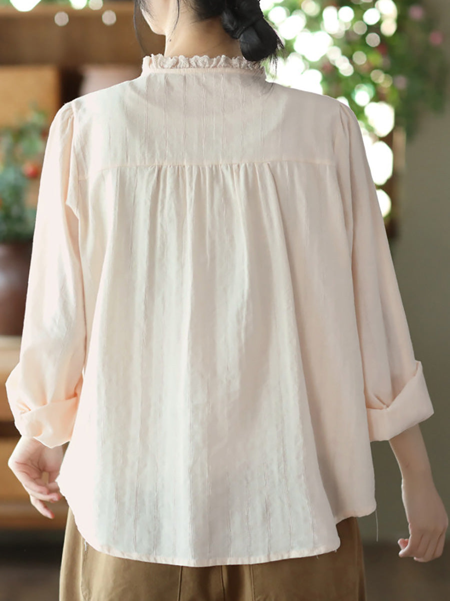 Women Artsy Spring Embroidery Lace 100%Cotton Shirt