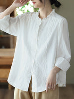 Women Artsy Spring Embroidery Lace 100%Cotton Shirt
