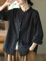 Women Artsy Spring Embroidery Lace 100%Cotton Shirt