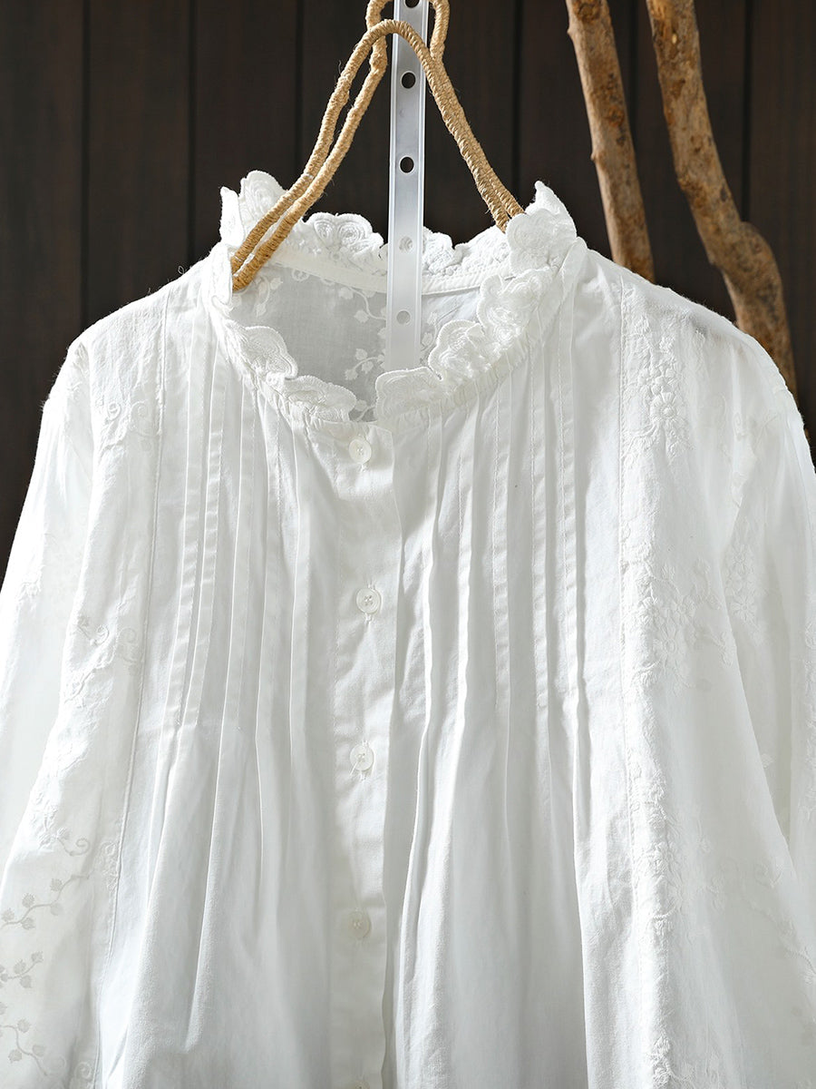 Women Artsy Spring Embroidery 100%Cotton Shirt