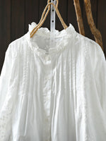 Women Artsy Spring Embroidery 100%Cotton Shirt