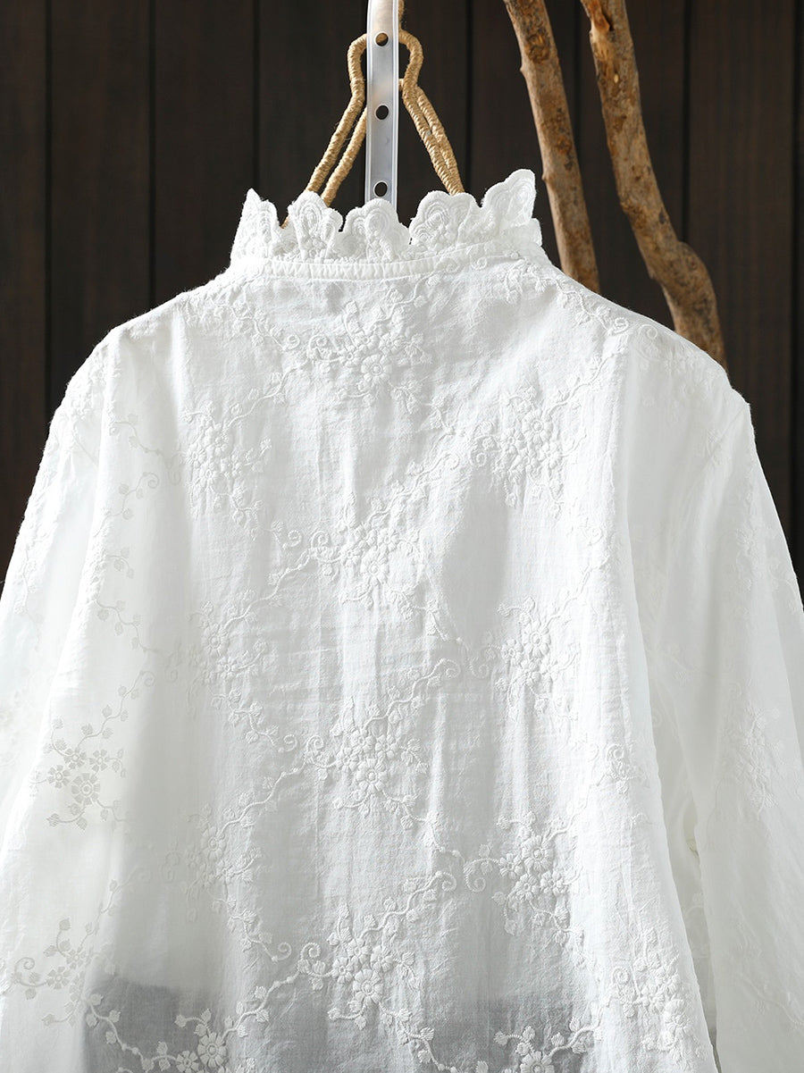 Women Artsy Spring Embroidery 100%Cotton Shirt