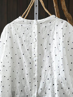 Women Artsy Spring Dot Embroidery 100%Cotton O-Neck Shirt