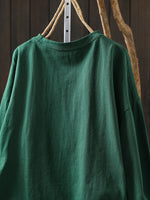 Women Spring Artsy Flower O-Neck 100%Cotton Blouse