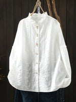 Women Artsy Spring Embroidery Lace Collar 100%Cotton Shirt