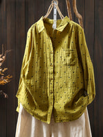 Women Artsy Spring Dot Turn-down Collar 100%Cotton Shirt
