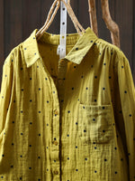 Women Artsy Spring Dot Turn-down Collar 100%Cotton Shirt