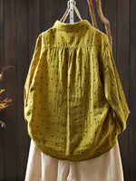 Women Artsy Spring Dot Turn-down Collar 100%Cotton Shirt