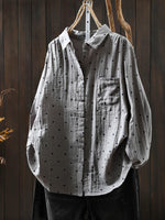 Women Artsy Spring Dot Turn-down Collar 100%Cotton Shirt