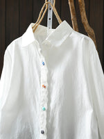Women Spring Pure Color Turn-down Collar 100%Cotton Shirt