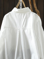Women Spring Pure Color Turn-down Collar 100%Cotton Shirt