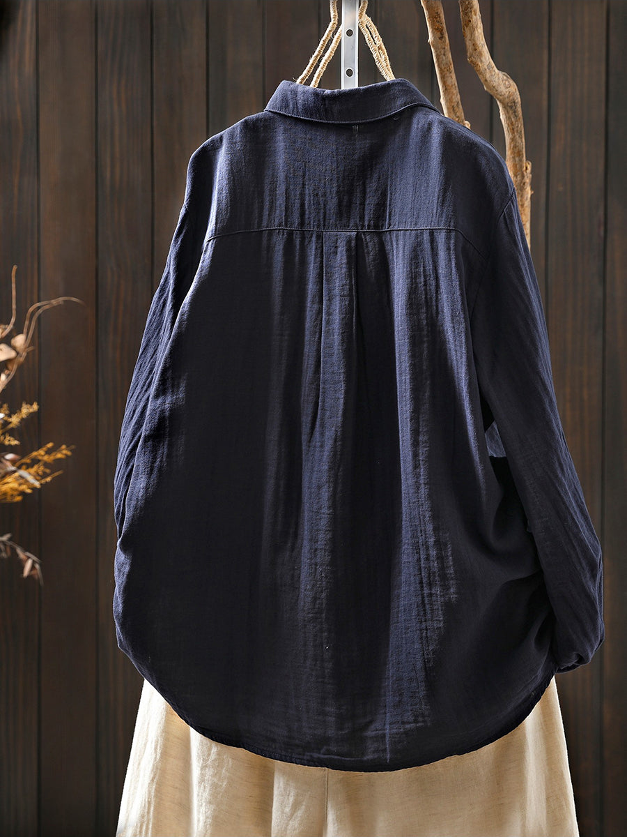 Women Spring Artsy Lace Spliced 100%Cotton Shirt