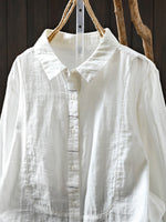 Women Spring Pure Color Turn-down Collar 100%Cotton Shirt