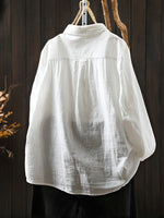 Women Spring Pure Color Turn-down Collar 100%Cotton Shirt