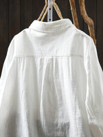 Women Spring Pure Color Turn-down Collar 100%Cotton Shirt