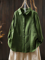 Women Spring Pure Color Turn-down Collar 100%Cotton Shirt