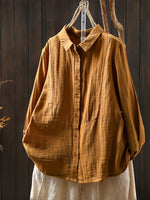 Women Spring Pure Color Turn-down Collar 100%Cotton Shirt