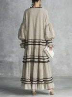 Women's Casual Stylish Vacation Art Striped Ruffled Cotton Maxi Dress
