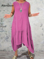 Women's Round Neck Solid Pocket Sleeveless Linen Dress