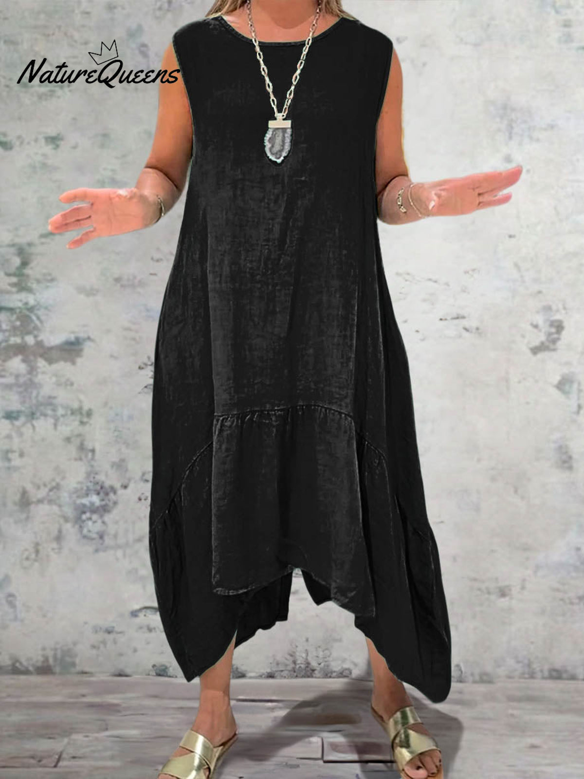 Women's Round Neck Solid Pocket Sleeveless Linen Dress