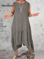 Women's Round Neck Solid Pocket Sleeveless Linen Dress