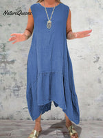 Women's Round Neck Solid Pocket Sleeveless Linen Dress