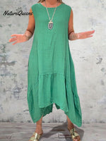 Women's Round Neck Solid Pocket Sleeveless Linen Dress