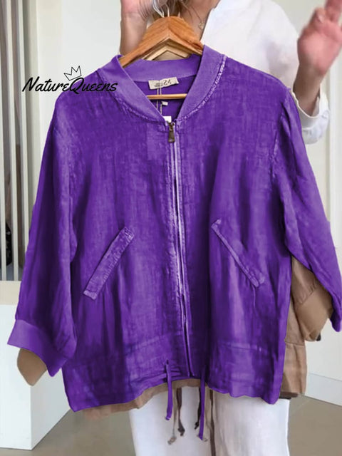 Women's Solid Pocket Casual Linen Baseball Shirt