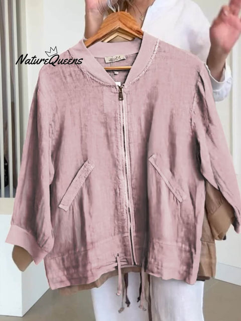 Women's Solid Pocket Casual Linen Baseball Shirt