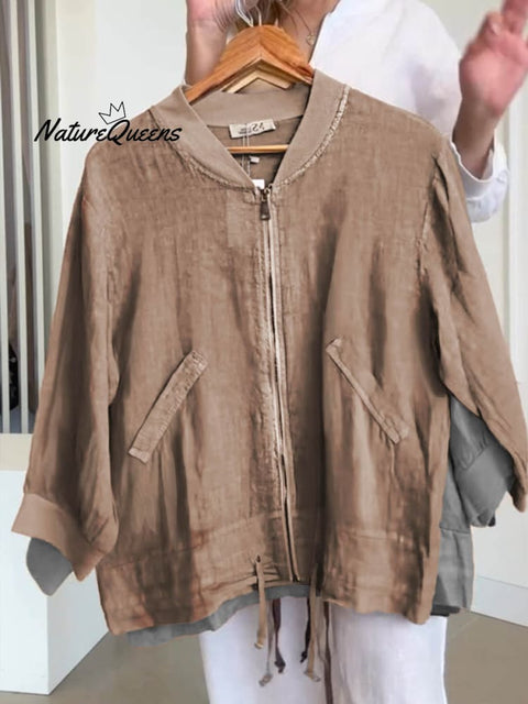 Women's Solid Pocket Casual Linen Baseball Shirt