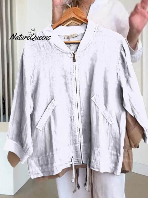 Women's Solid Pocket Casual Linen Baseball Shirt