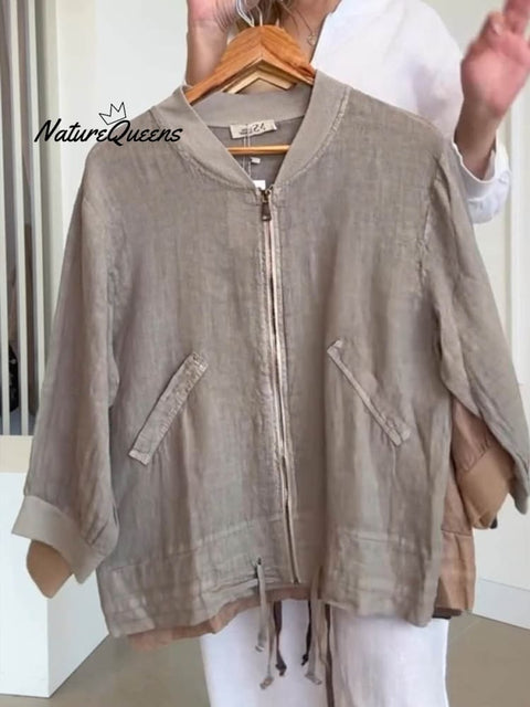 Women's Solid Pocket Casual Linen Baseball Shirt