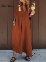 Women's Solid V Neck Pocket Casual Cotton Dress