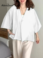 Women'sSolid Color V-Neck 3/4 Sleeve Loose Casual Cardigan