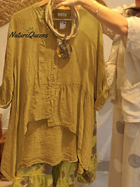 Women's Solid Color V-Neck 3/4 Sleeves Casual Linen Cardigan Top