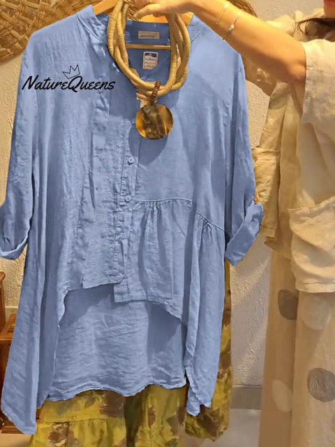 Women's Solid Color V-Neck 3/4 Sleeves Casual Linen Cardigan Top