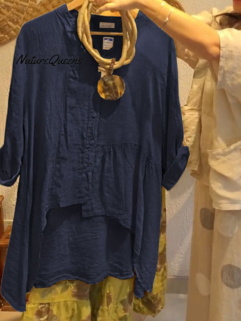 Women's Solid Color V-Neck 3/4 Sleeves Casual Linen Cardigan Top