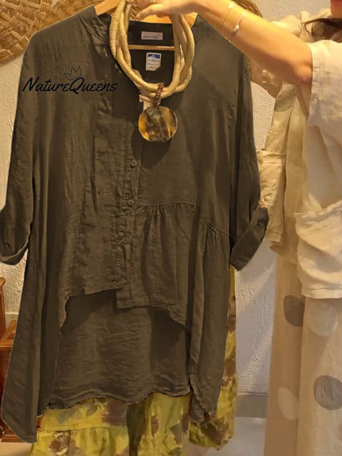 Women's Solid Color V-Neck 3/4 Sleeves Casual Linen Cardigan Top
