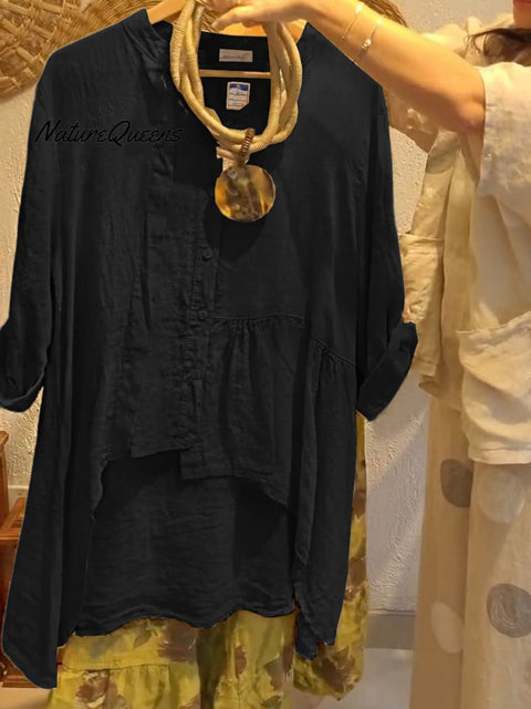 Women's Solid Color V-Neck 3/4 Sleeves Casual Linen Cardigan Top