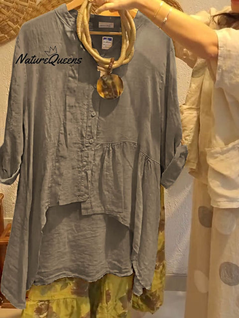 Women's Solid Color V-Neck 3/4 Sleeves Casual Linen Cardigan Top