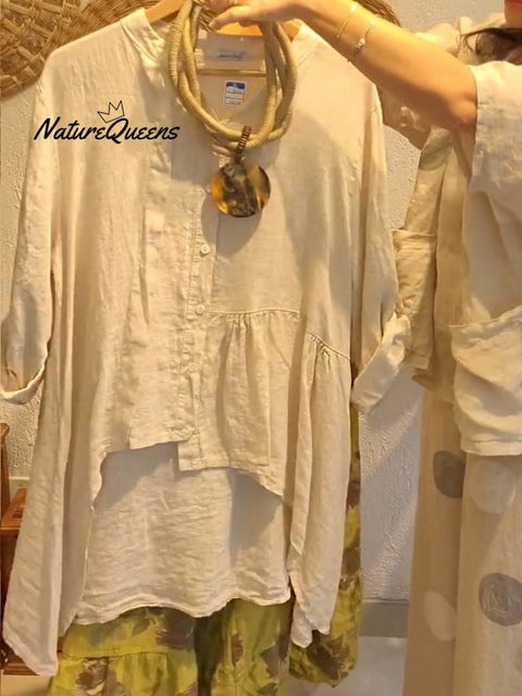 Women's Solid Color V-Neck 3/4 Sleeves Casual Linen Cardigan Top