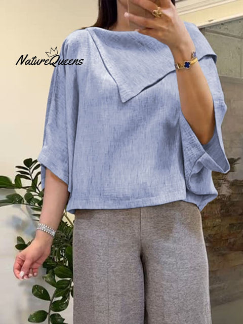 Women's Lapel 3/4 Sleeve Casual Linen Top