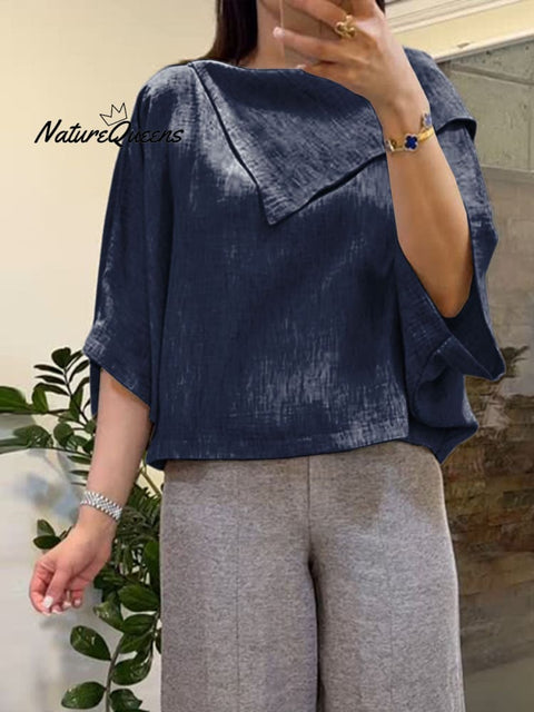 Women's Lapel 3/4 Sleeve Casual Linen Top
