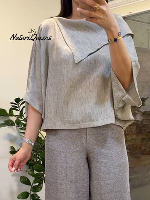 Women's Lapel 3/4 Sleeve Casual Linen Top