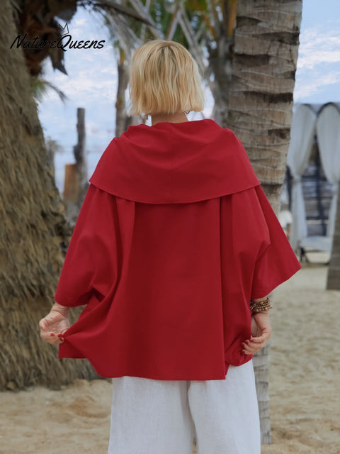 Women's Solid Color Lapel 3/4 Sleeves Casual Pocket Linen Top