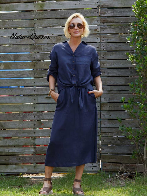 Women's Solid Color V-Neck 3/4 Sleeves Casual Tie Linen Cardigan Top