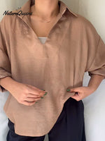 Women's Solid Color V-Neck Long Sleeve Loose Linen Top