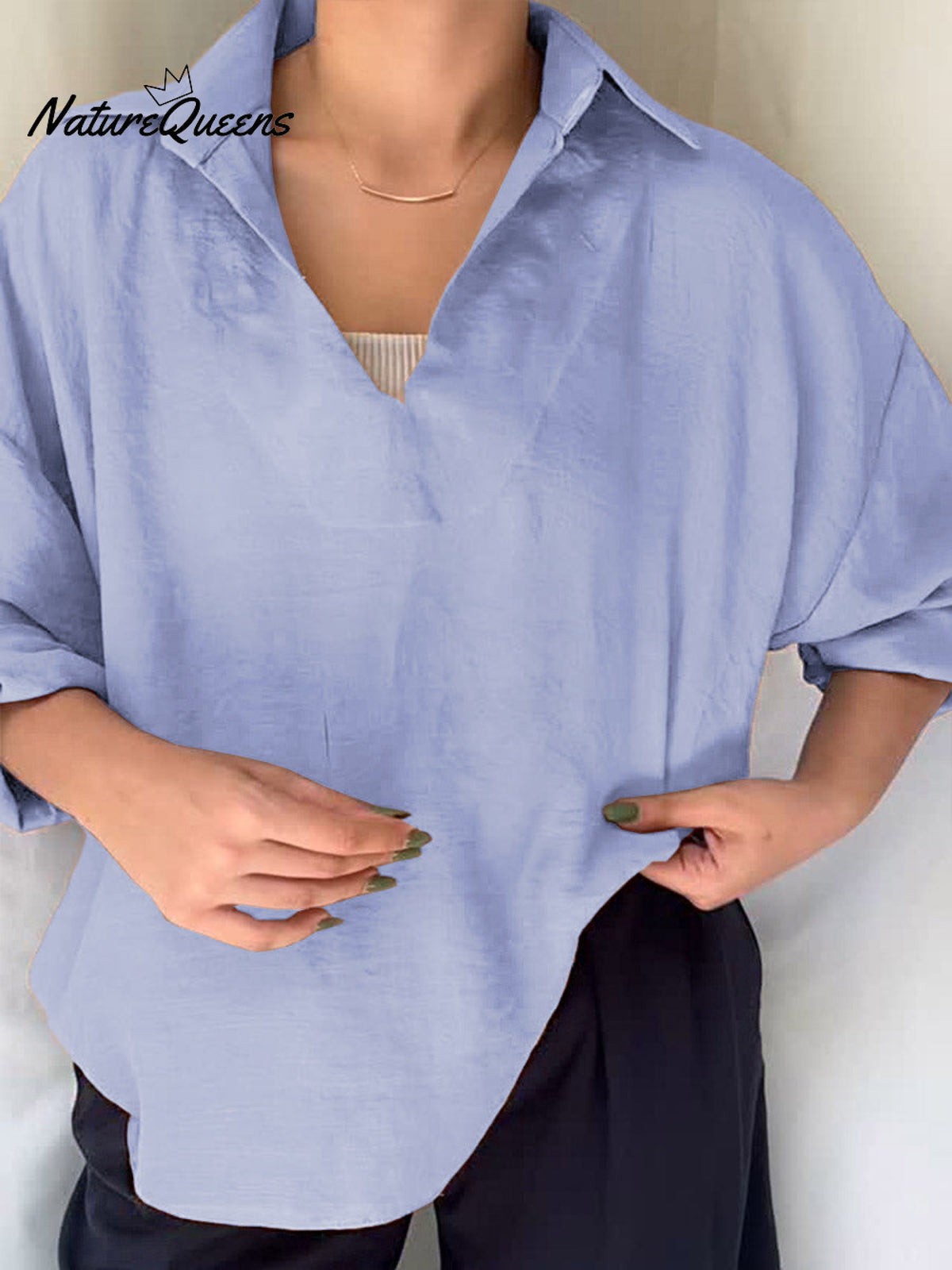 Women's Solid Color V-Neck Long Sleeve Loose Linen Top